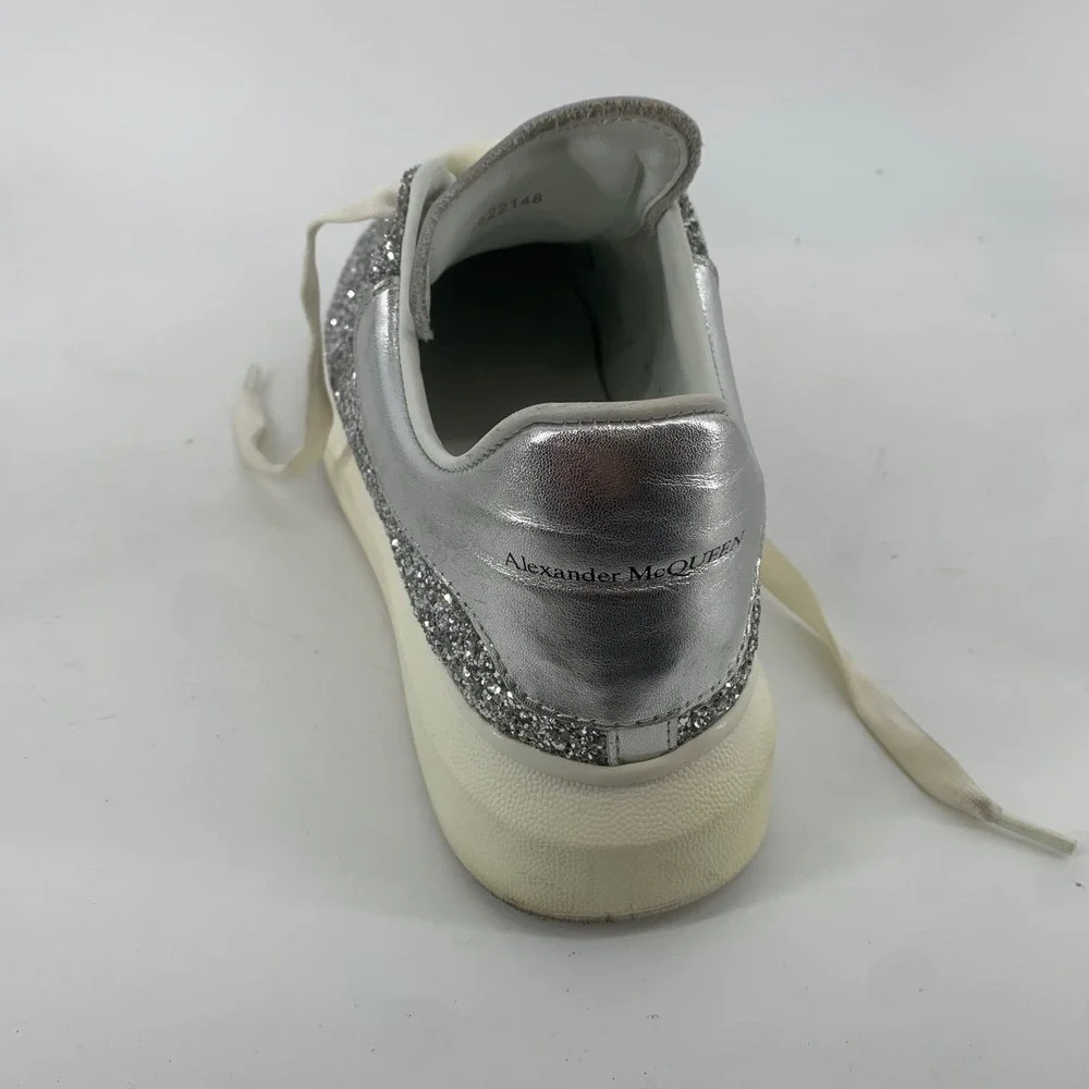 Alexander McQueen Womans 10 Oversized Silver Glitter Platform Sneakers 40